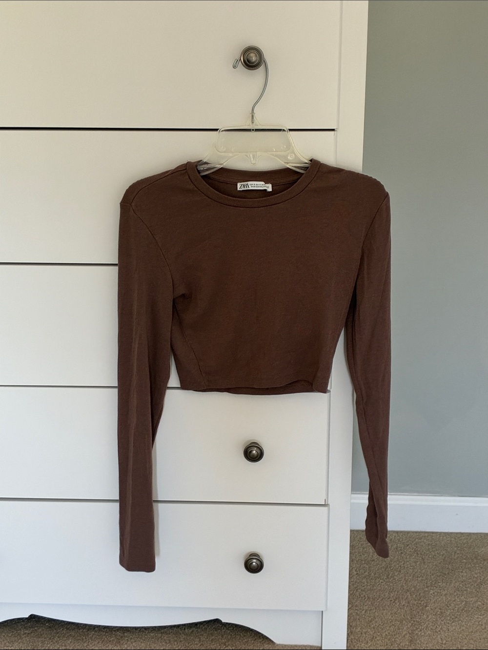 Zara Chocolate Brown Long-Sleeve Cropped Tee